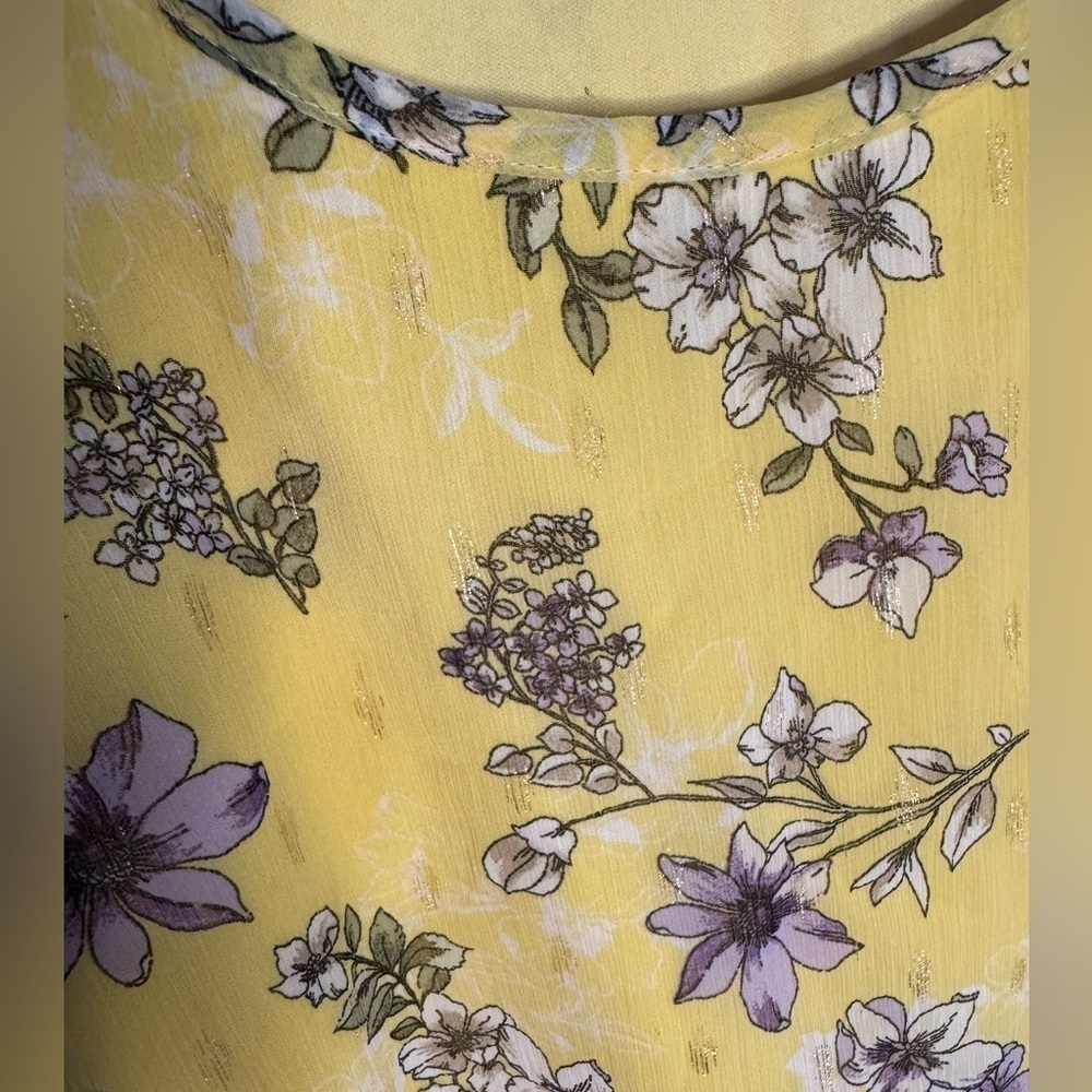 Sara Michelle Yellow Floral Women's Top sz L - Picture 2 of 6